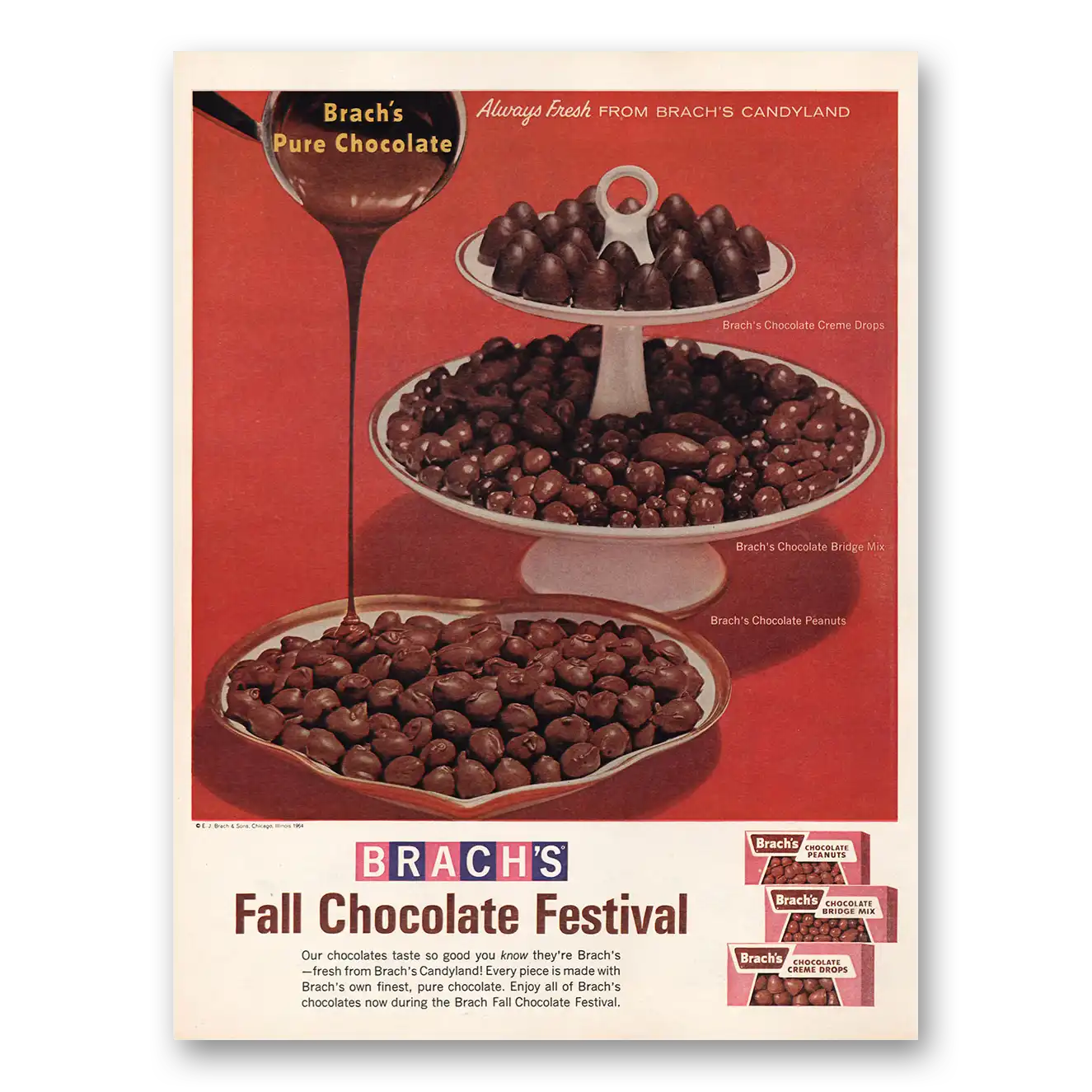 1964 Brachs Candy Fall Chocolate Festival Vintage Magazine Print Ad