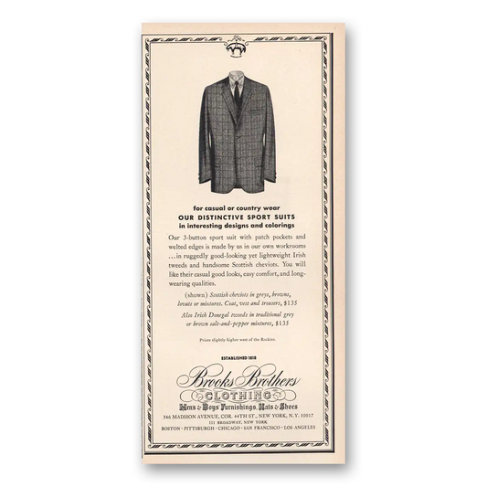 1964 Brooks Brothers Distinctive Sport Suits Vintage Magazine Print Ad