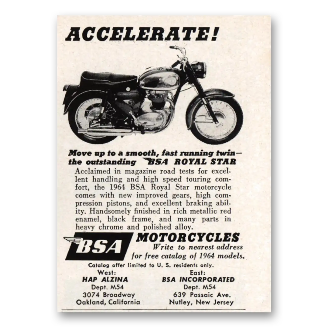 1964 BSA Motorcycles Accelerate Move Up to a Smooth Fast Running Twin Vintage Magazine Print Ad