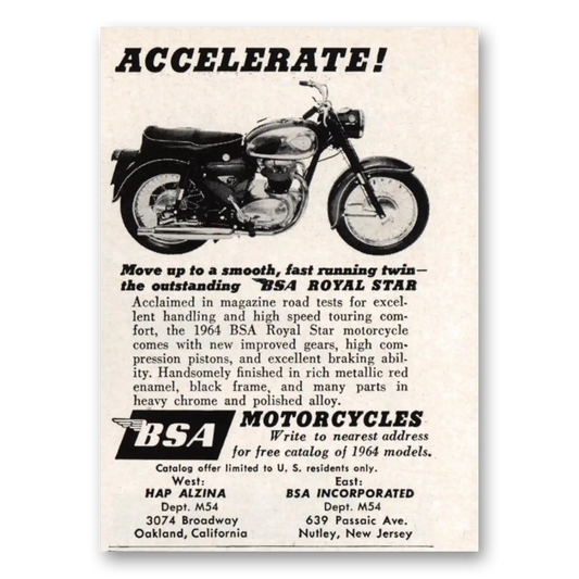 1964 BSA Motorcycles Accelerate Move Up to a Smooth Fast Running Twin Vintage Magazine Print Ad