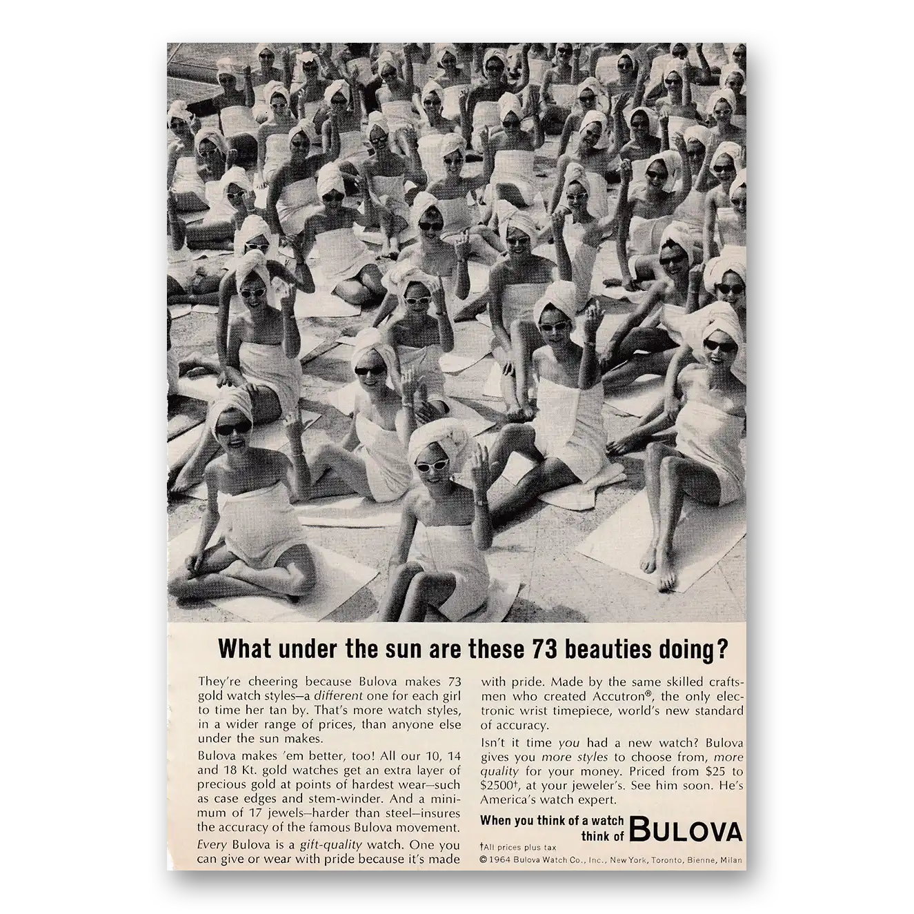 1964 Bulova Watch What Under the Sun Are These 73 Beauties Doing Vintage Magazine Print Ad