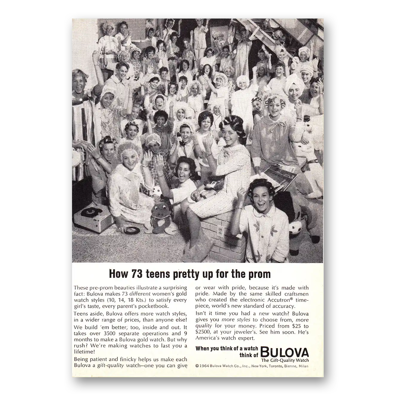 1964 Bulova Watch How 73 Teens Pretty Up for Prom Vintage Magazine Print Ad