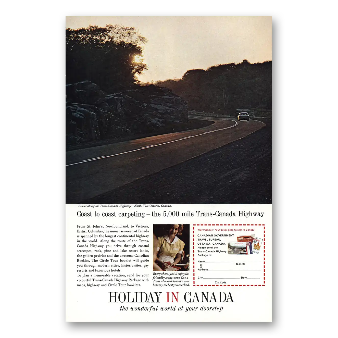 1964 Canada Coast to Coast Carpeting Trans Canada Highway Vintage Magazine Print Ad