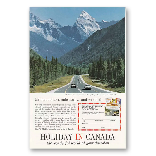 1964 Canada Million Dollar a Mile Strip Rogers Pass Vintage Magazine Print Ad