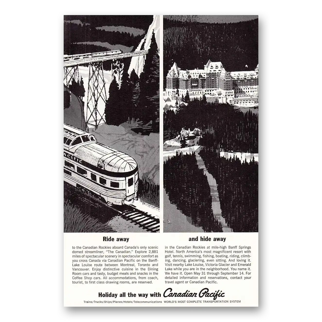 1964 Canadian Pacific Ride Away Hide Away Vintage Magazine Print Ad