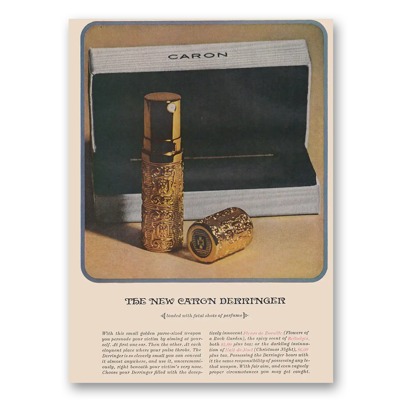 1964 Caron Derringer Perfume Loaded with Fatal Shots of Perfume Vintage Magazine Print Ad