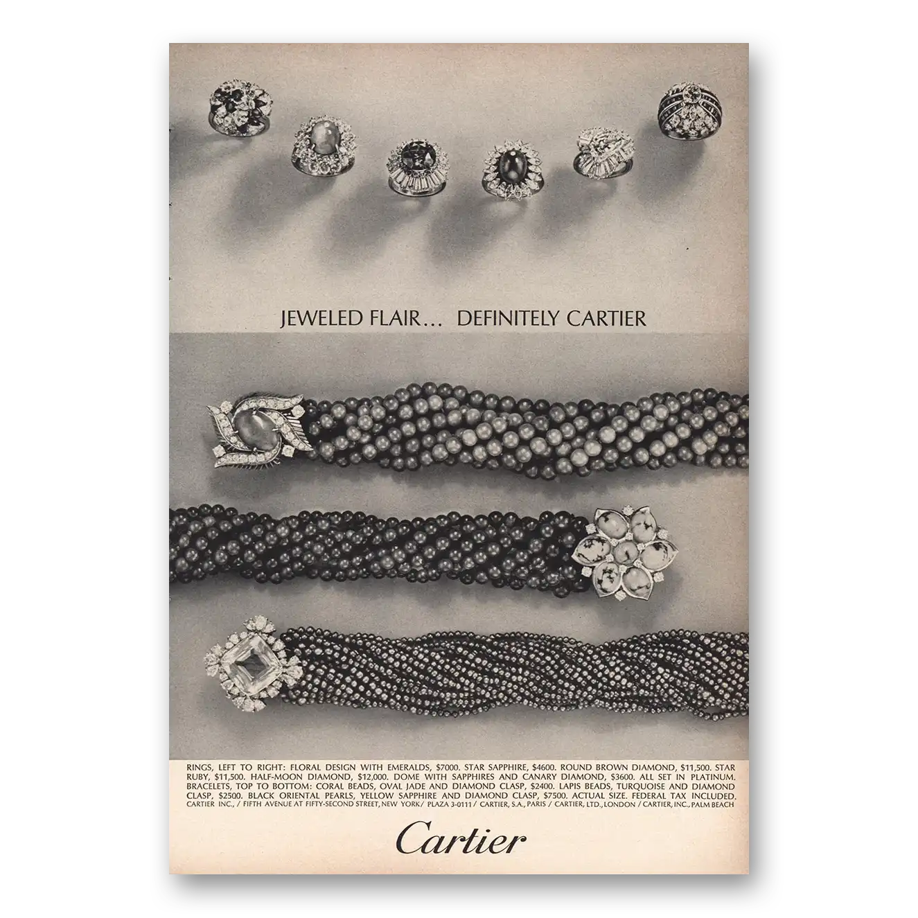 1964 Cartier Jeweled Flair Definitely Cartier Vintage Magazine Print Ad