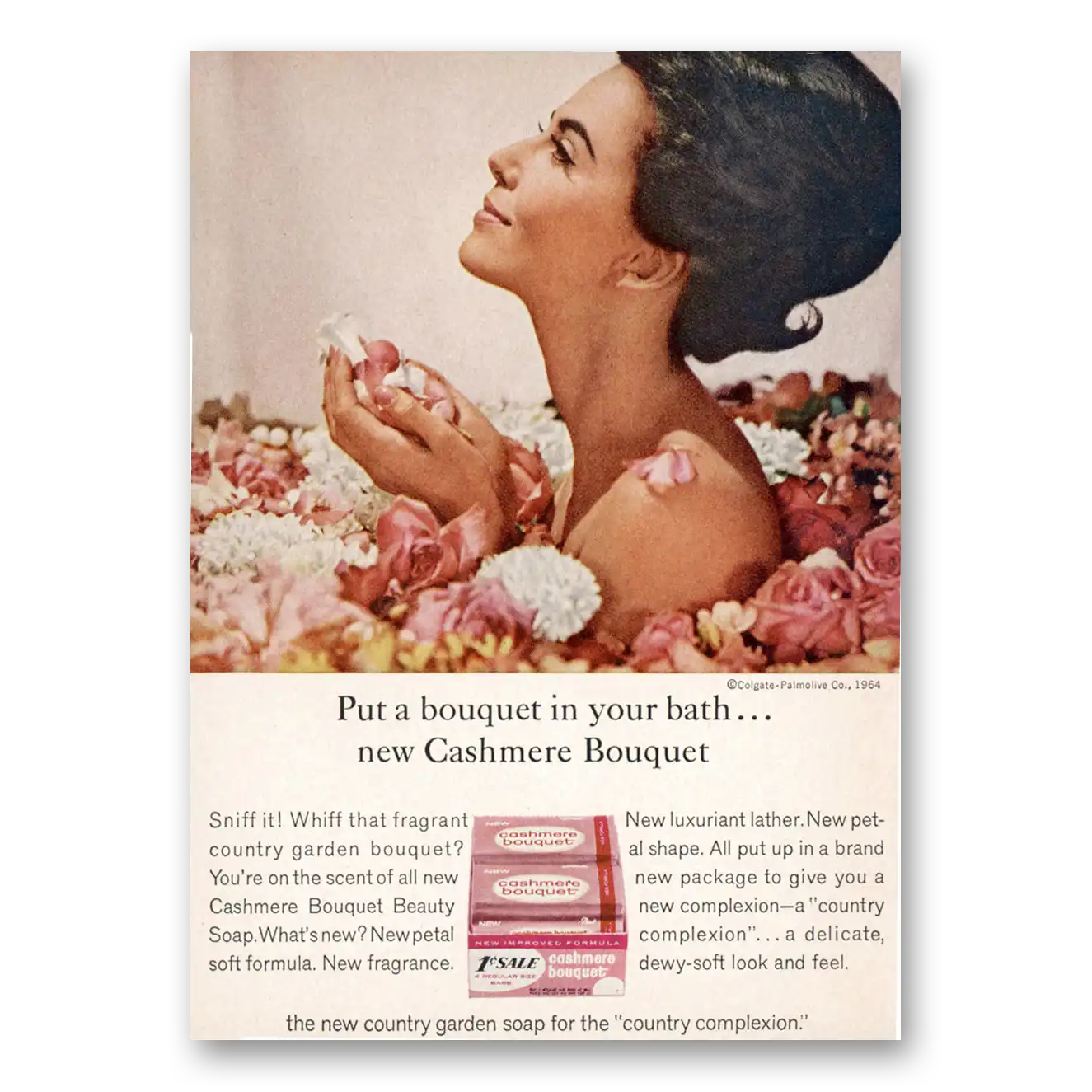 1964 Cashmere Bouquet Soap Put a Bouquet In Your Bath Vintage Magazine Print Ad