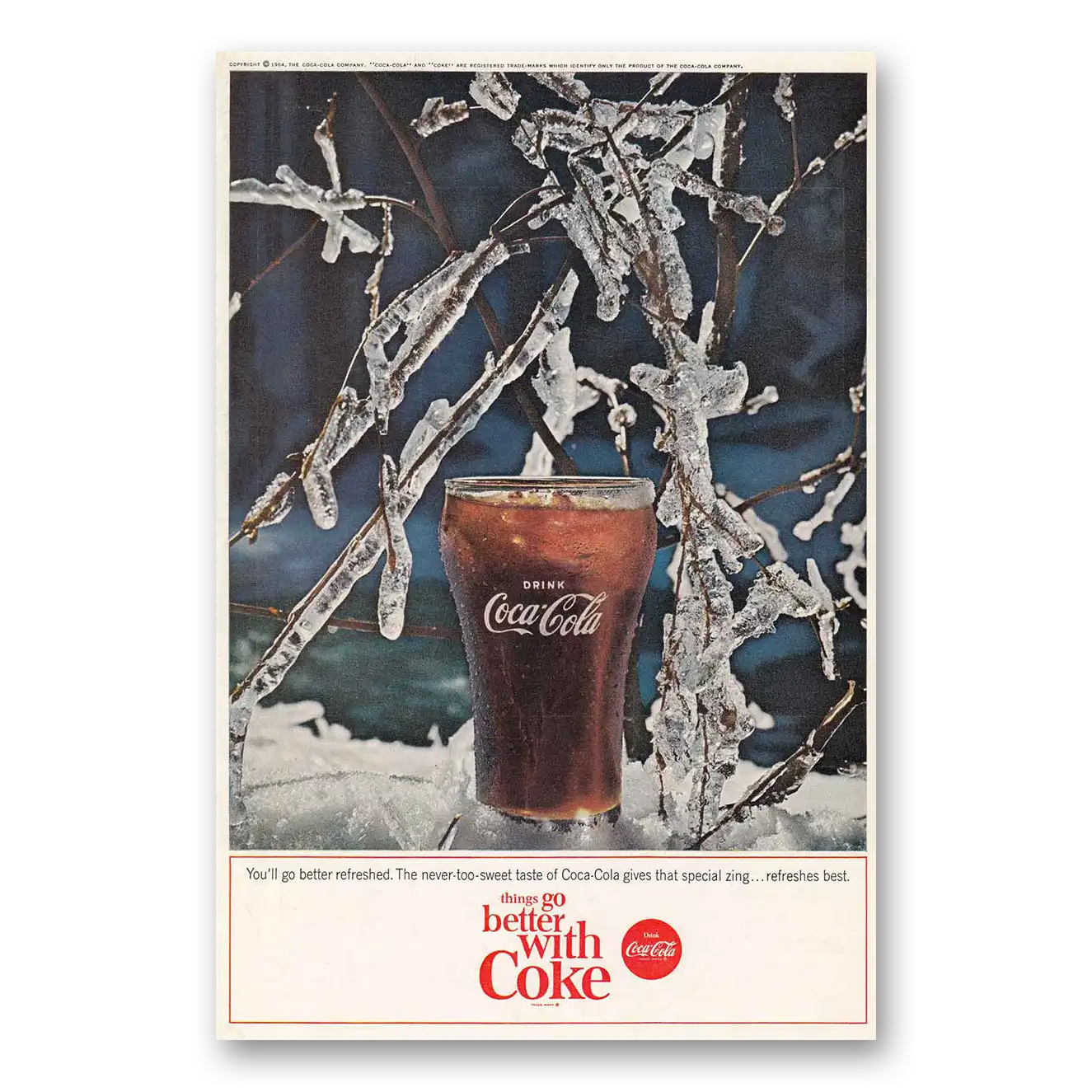 1964 Coca Cola Go Better Refreshed Vintage Magazine Print Ad