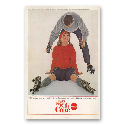 1964 Coca Cola Things Go Smoother Roller Skating Vintage Magazine Print Ad