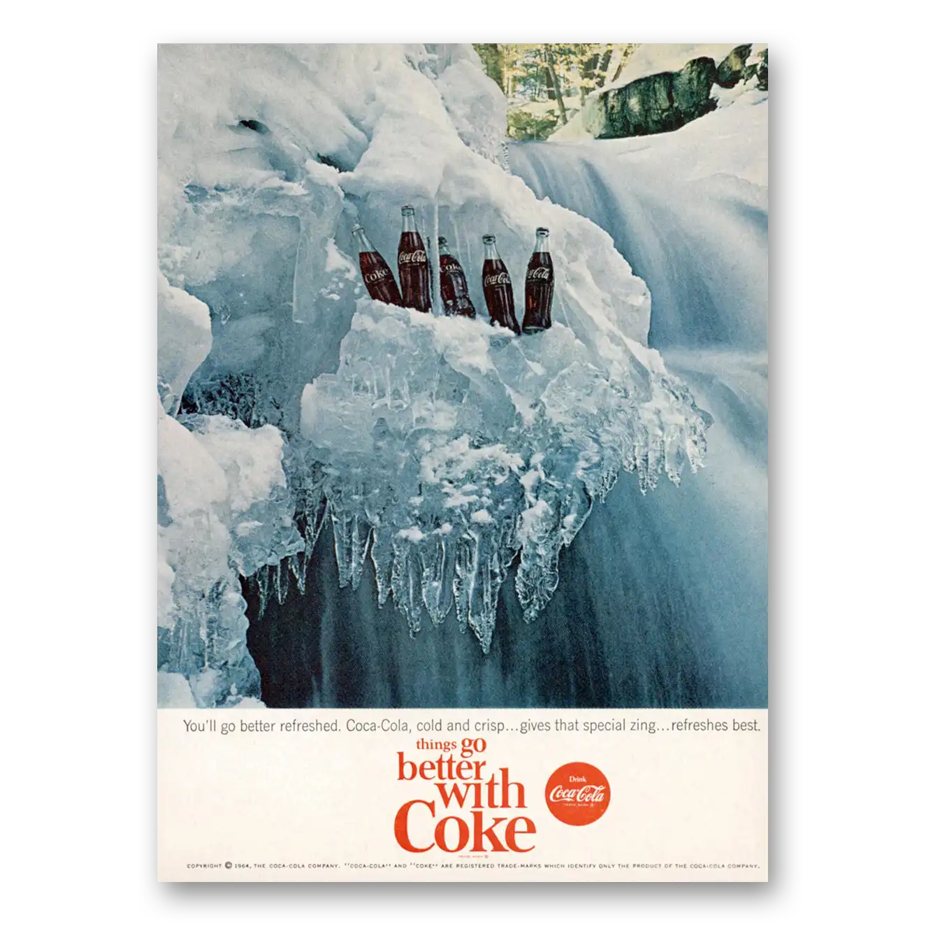 1964 Coca Cola Go Better Refreshed Vintage Magazine Print Ad