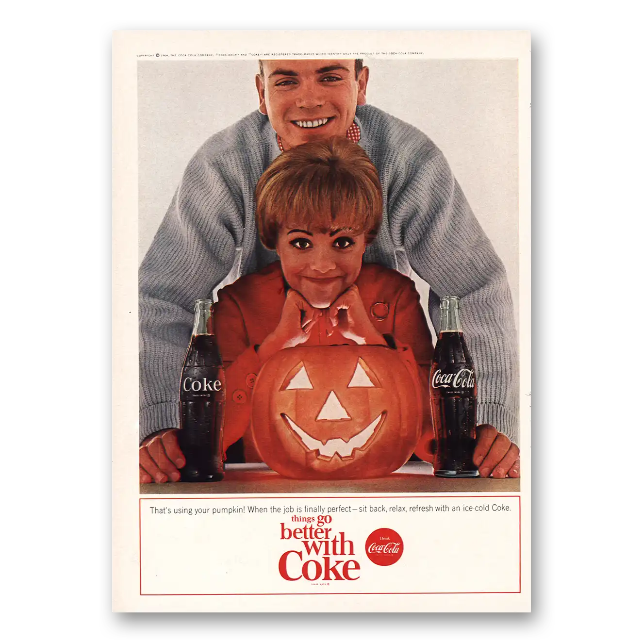 1964 Coca Cola Using Your Pumpkin Vintage Magazine Print Ad