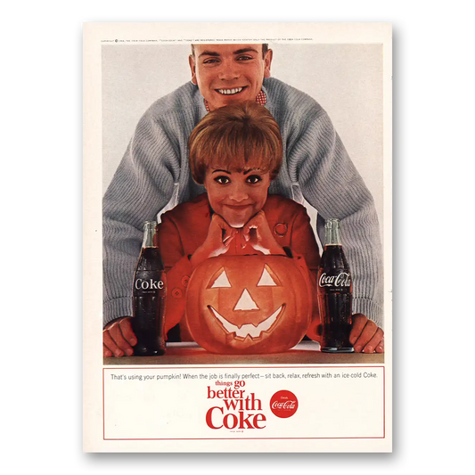 1964 Coca Cola Using Your Pumpkin Vintage Magazine Print Ad