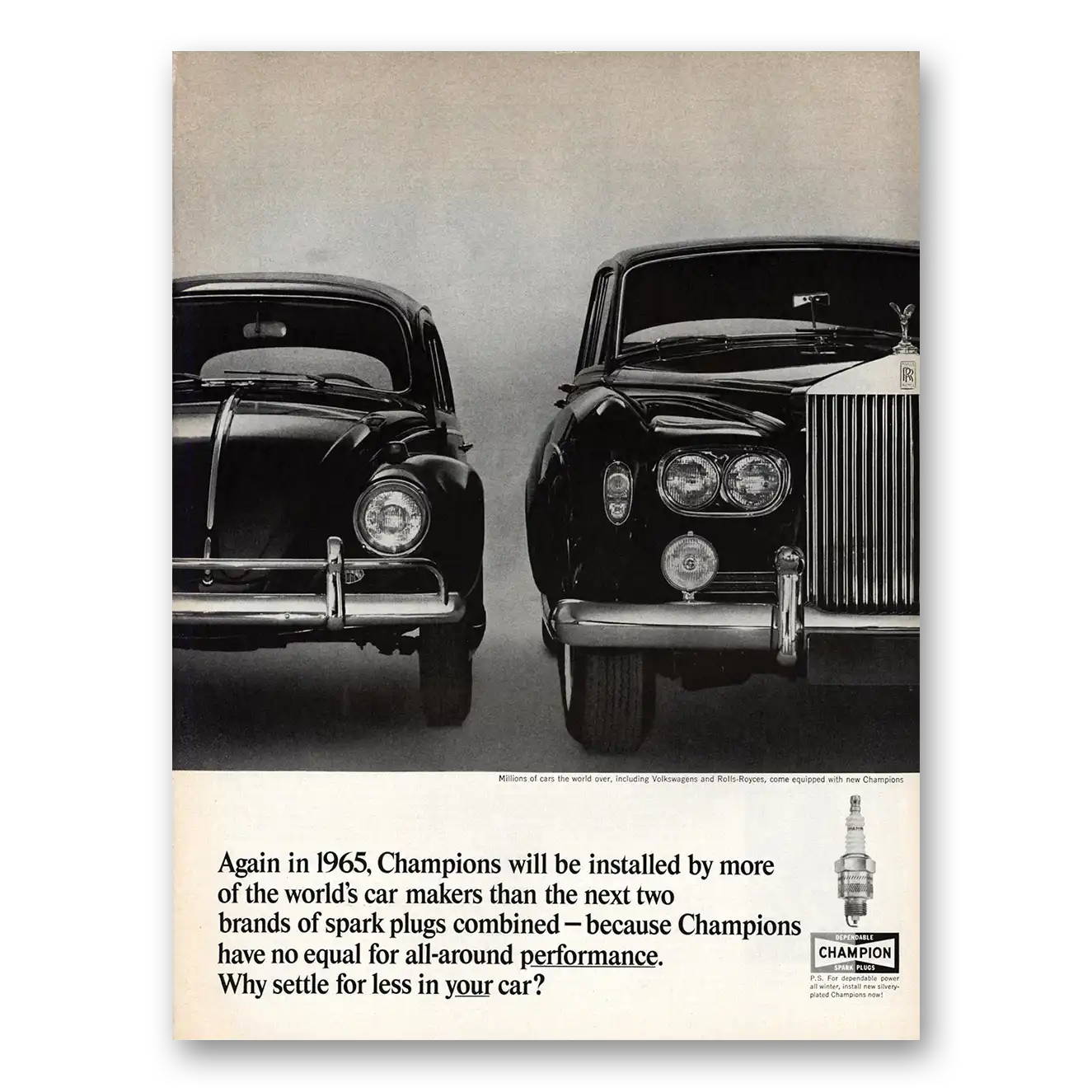 1964 Champion Spark Plugs Rolls Royce Vintage Magazine Print Ad