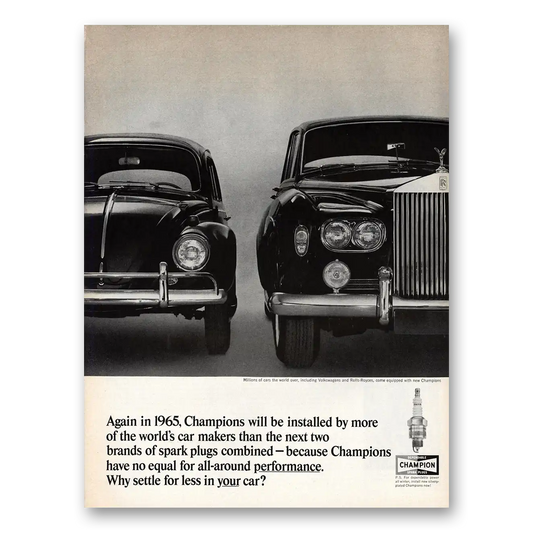 1964 Champion Spark Plugs Rolls Royce Vintage Magazine Print Ad