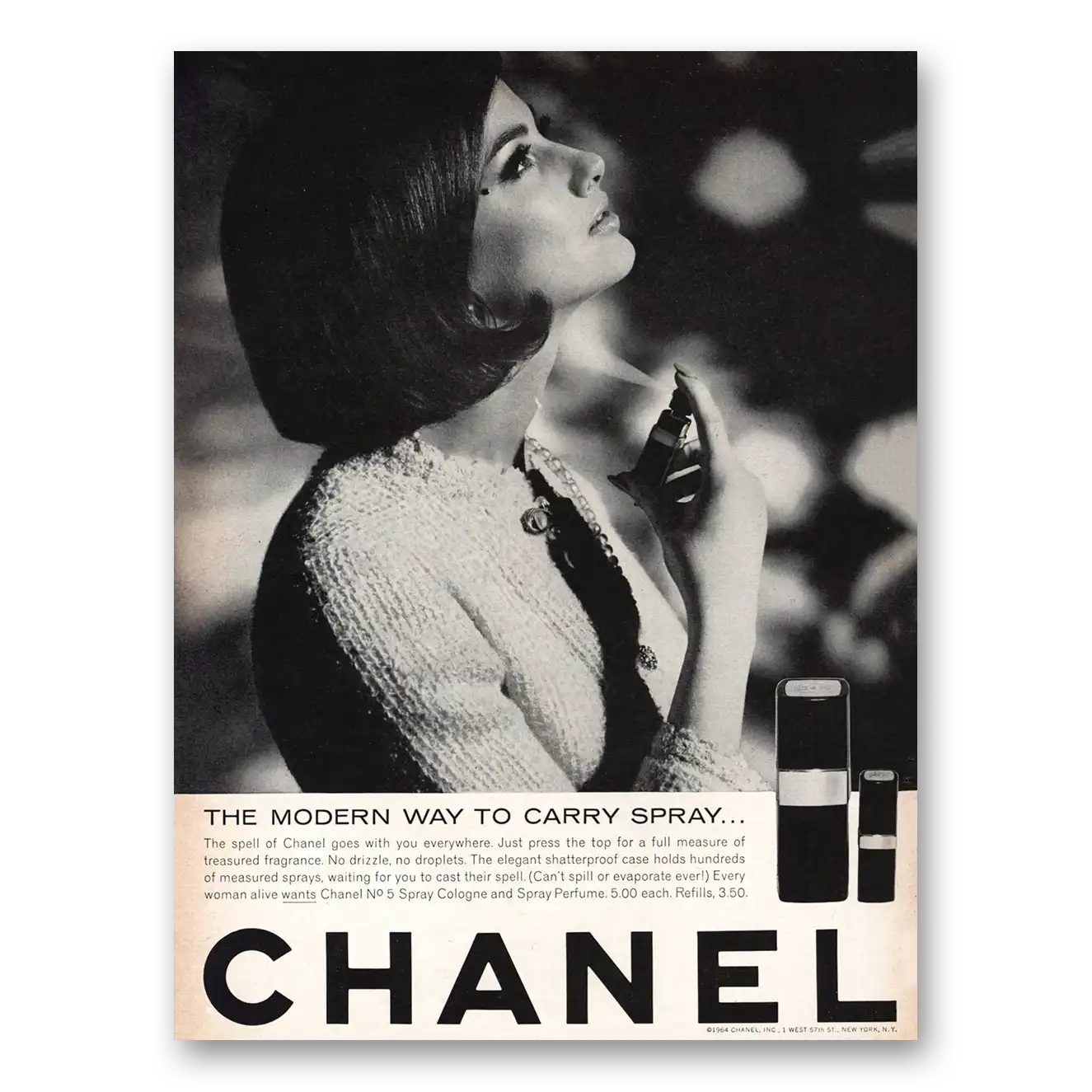 1964 Chanel No 5 Modern Way to Carry Spray Vintage Magazine Print Ad