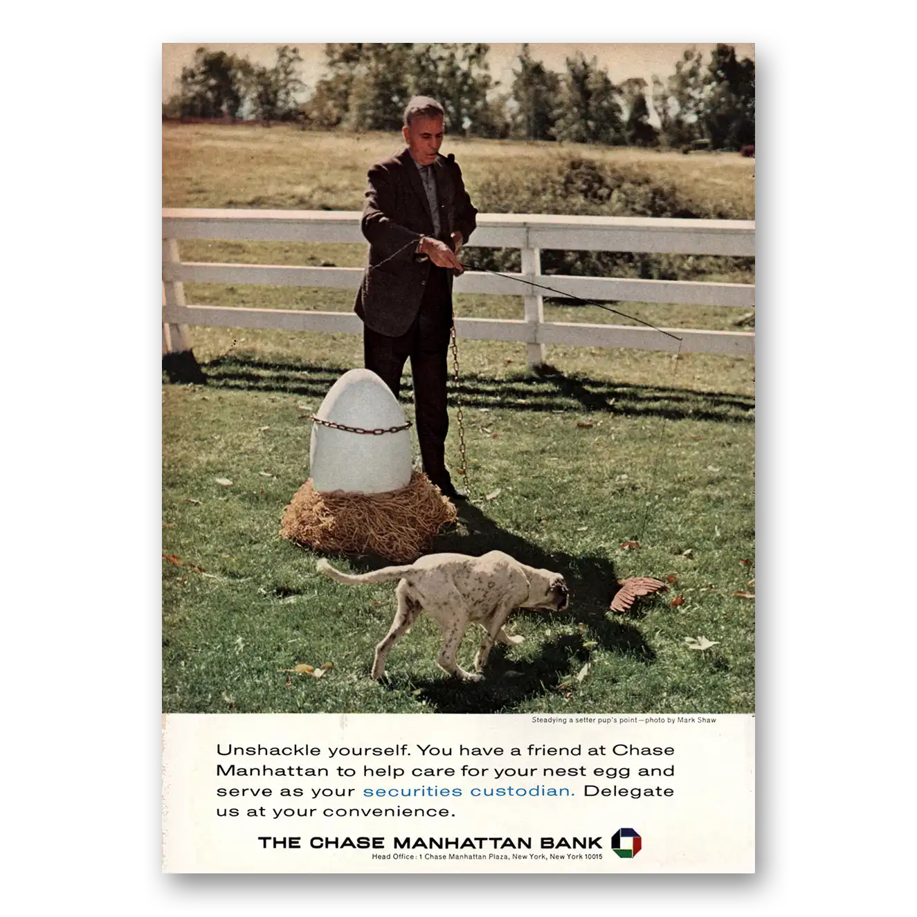 1964 Chase Manhattan Bank Unshackle Yourself Vintage Magazine Print Ad