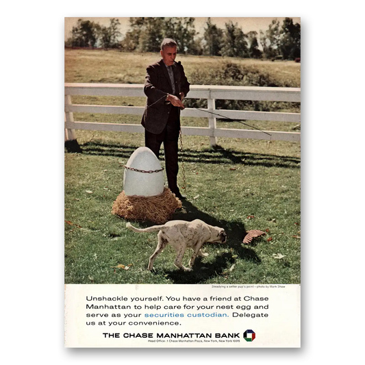 1964 Chase Manhattan Bank Unshackle Yourself Vintage Magazine Print Ad