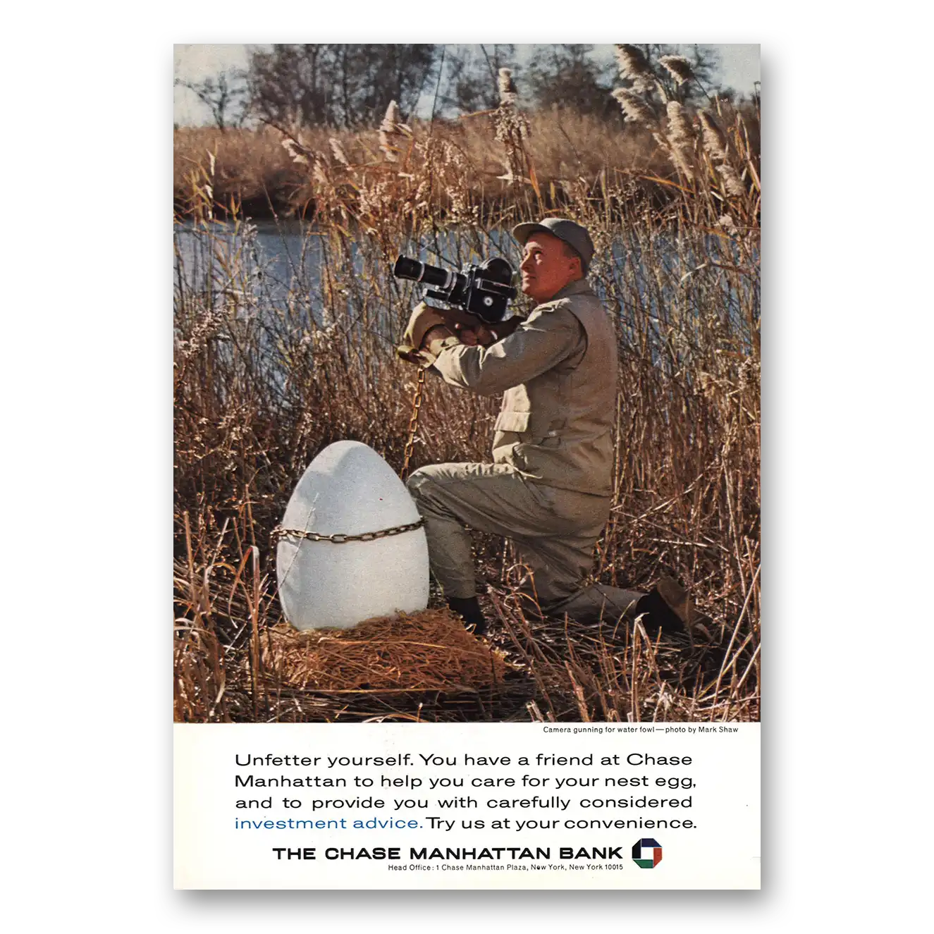 1964 Chase Manhattan Bank Camera Gunning Vintage Magazine Print Ad