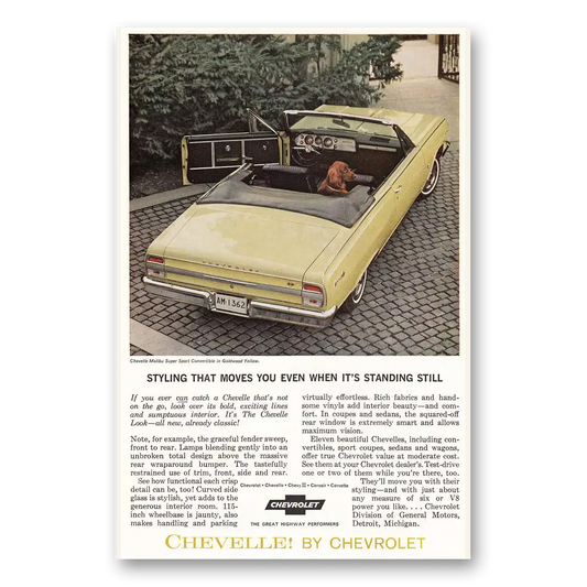 1964 Chevrolet Chevelle Malibu Super Sport Convertible Styling That Moves Vintage Magazine Print Ad