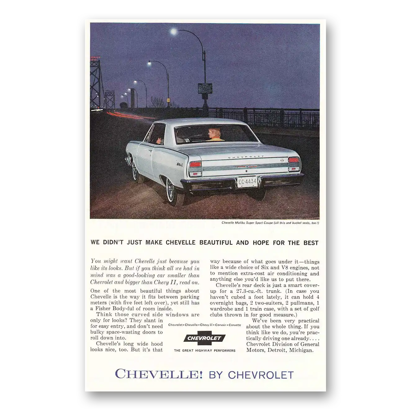 1964 Chevrolet Chevelle Malibu Super Sport Coupe Vintage Magazine Print Ad