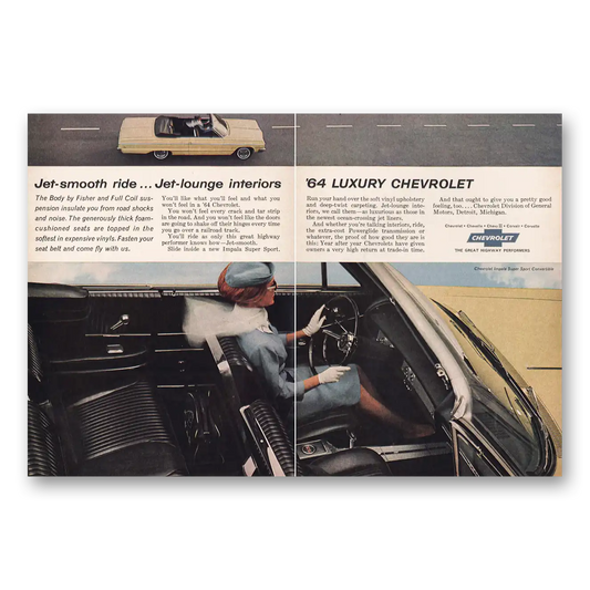 1964 Chevrolet Jet Smooth Ride Jet Lounge Interiors Vintage Magazine Print Ad