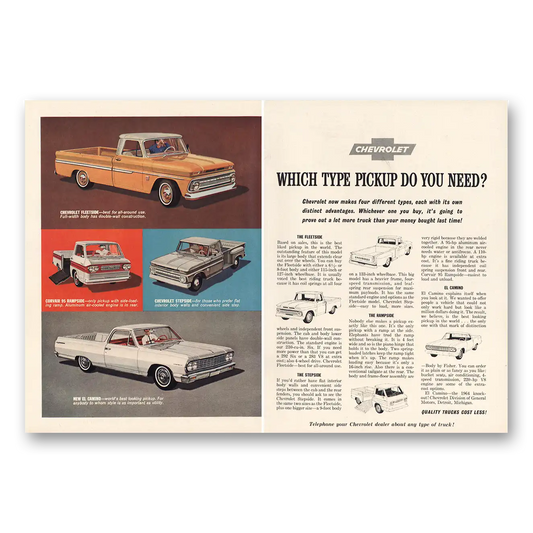 1964 Chevrolet Pickup What Type Pickup Do You Need Vintage Magazine Print Ad