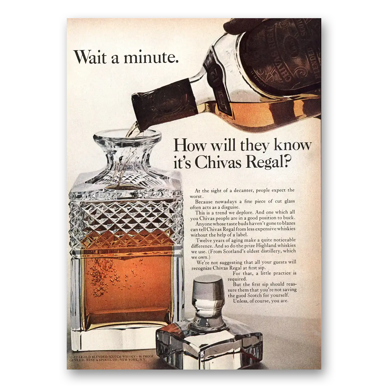 1964 Chivas Regal Wait a Minute Vintage Magazine Print Ad