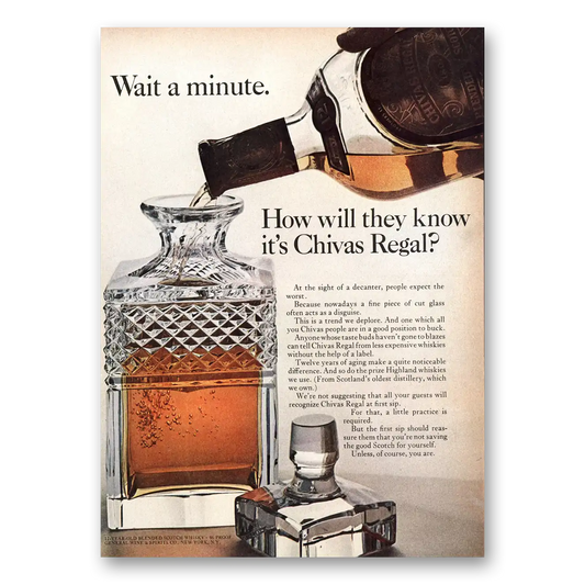 1964 Chivas Regal Wait a Minute Vintage Magazine Print Ad