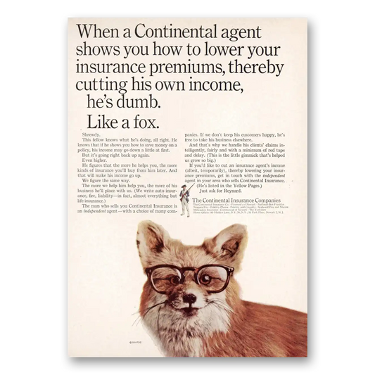 1964 Continental Insurance Dumb Like a Fox Vintage Magazine Print Ad