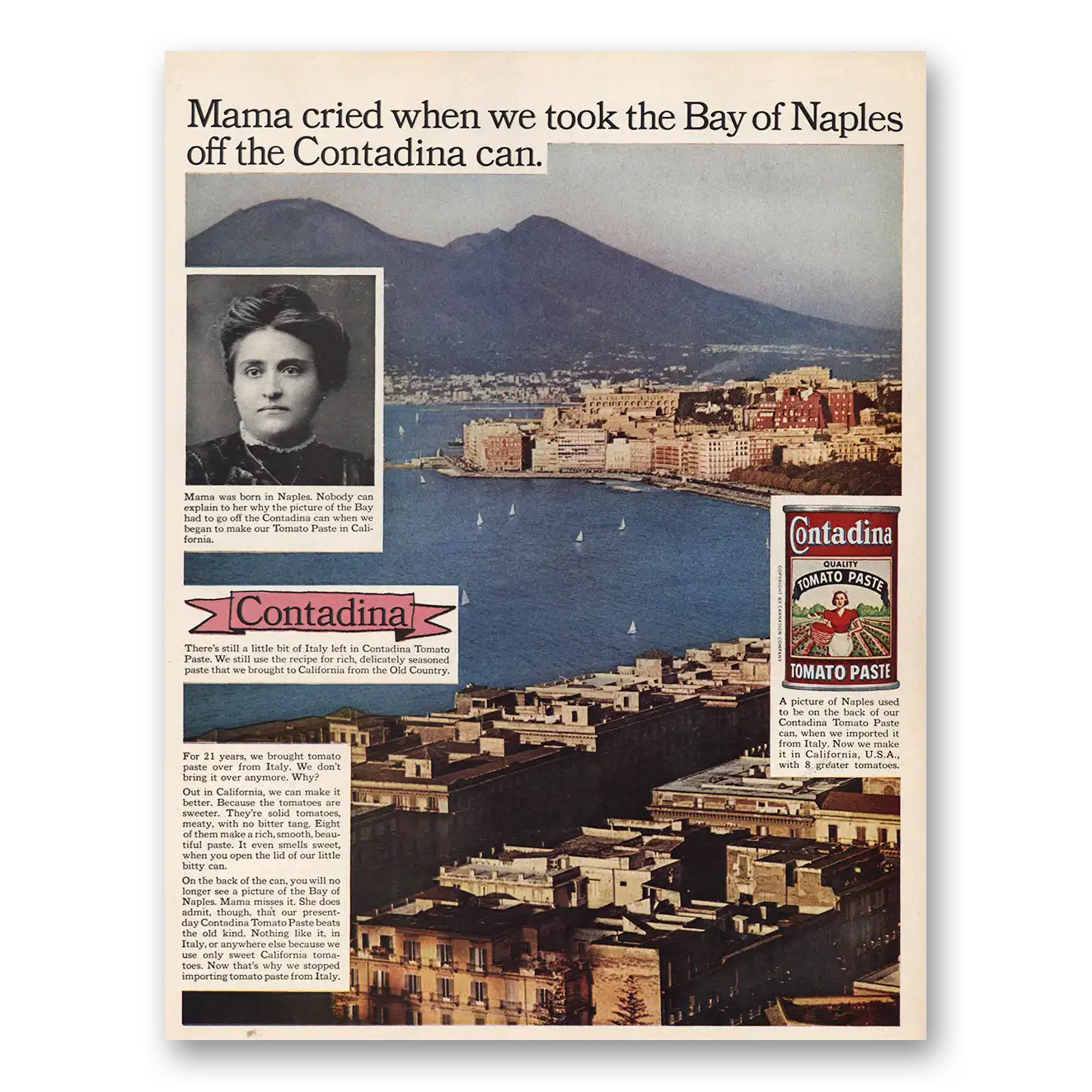 1964 Contadina Tomato Paste Mama Cried Bay of Naples Vintage Magazine Print Ad