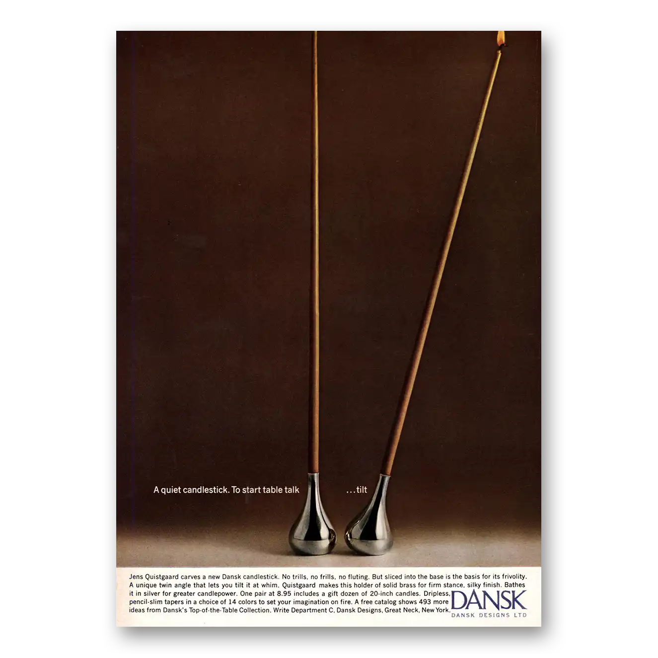 1964 Dansk Quiet Candlestick Start Table Talk Vintage Magazine Print Ad