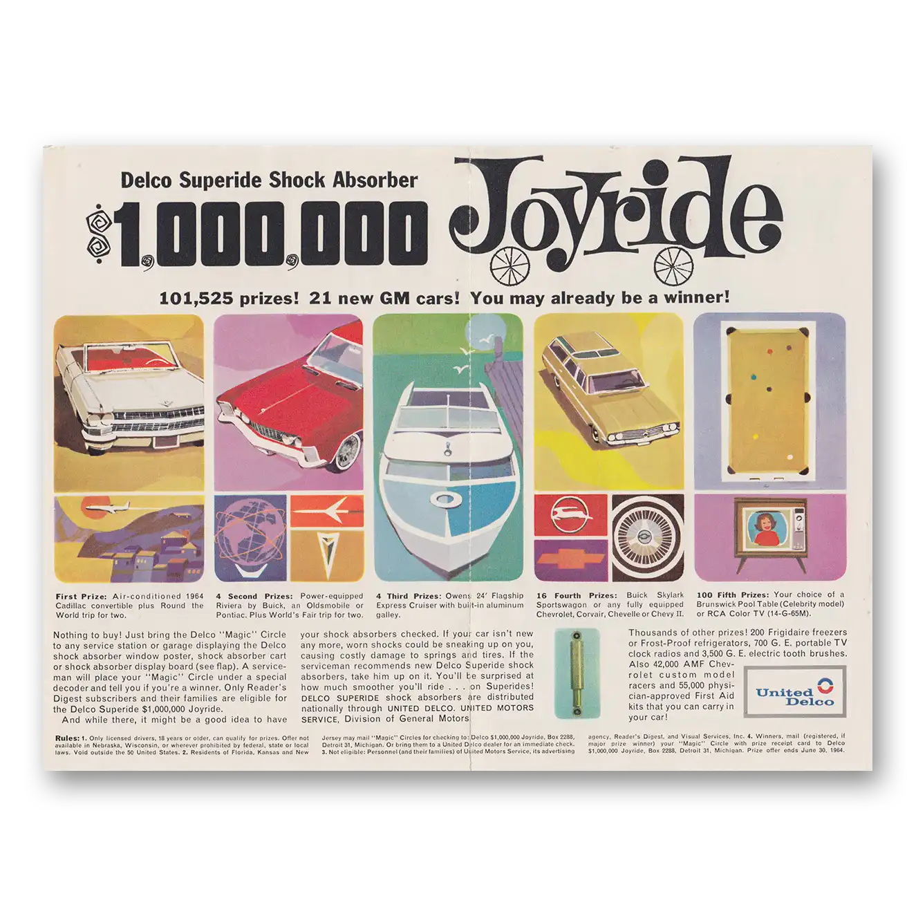 1964 Delco Superide Shock Absorber Joyride Vintage Magazine Print Ad