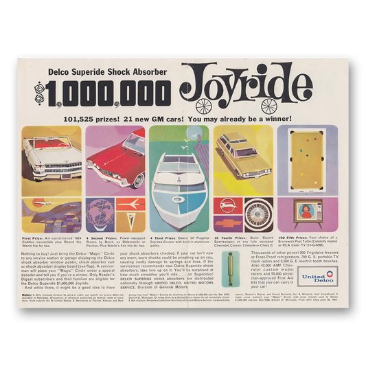 1964 Delco Superide Shock Absorber Joyride Vintage Magazine Print Ad