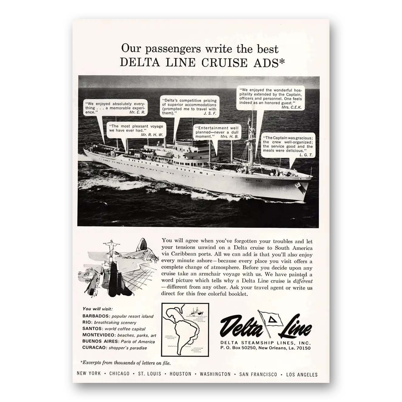 1964 Delta Line Passengers Write the Best Cruise Ads Vintage Magazine Print Ad