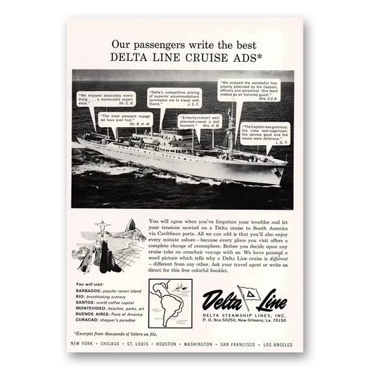 1964 Delta Line Passengers Write the Best Cruise Ads Vintage Magazine Print Ad