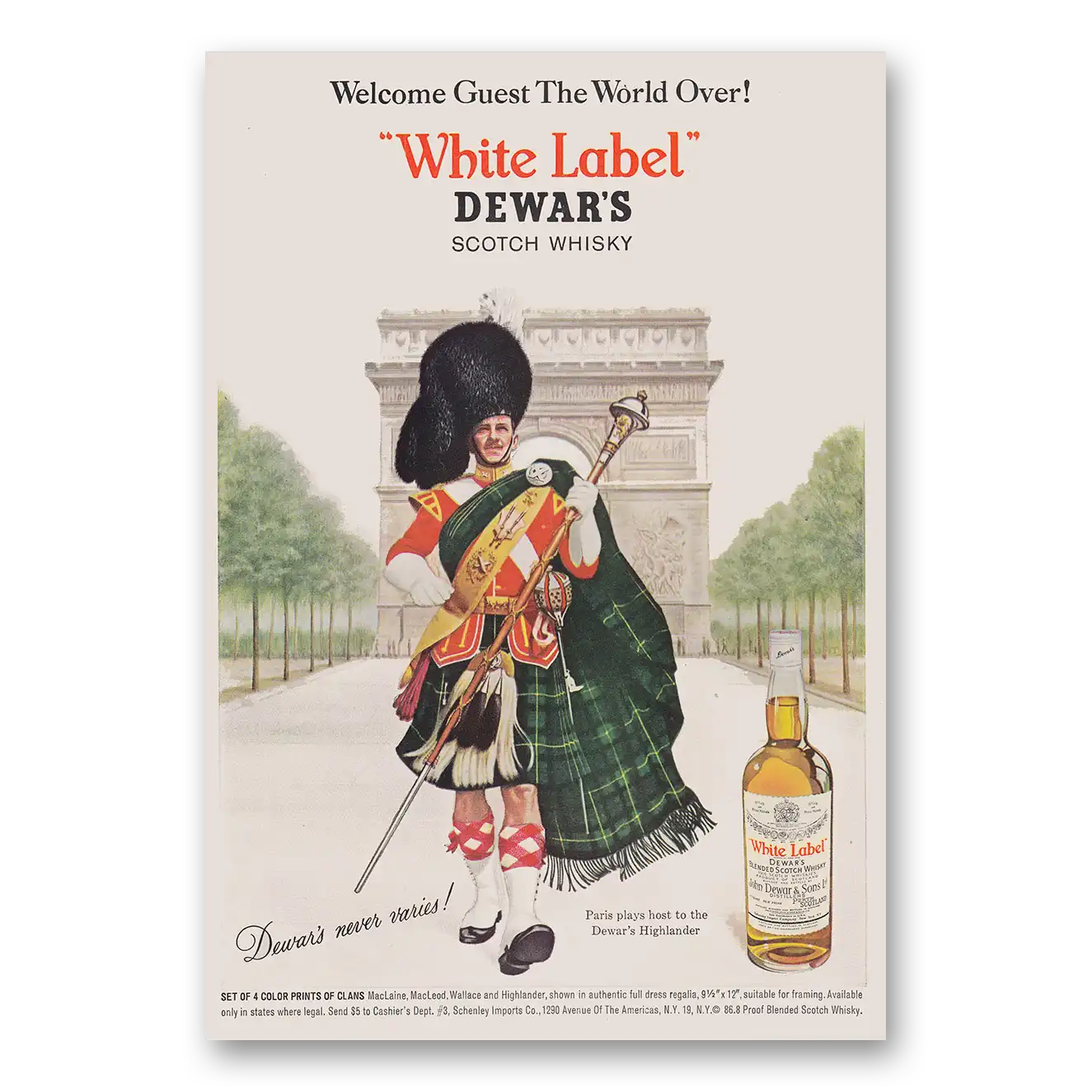 1964 Dewars White Label Welcome Guest the World Over Vintage Magazine Print Ad