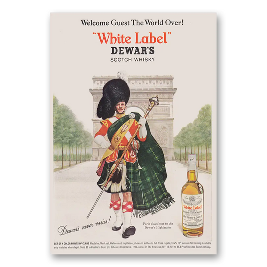 1964 Dewars White Label Welcome Guest the World Over Vintage Magazine Print Ad