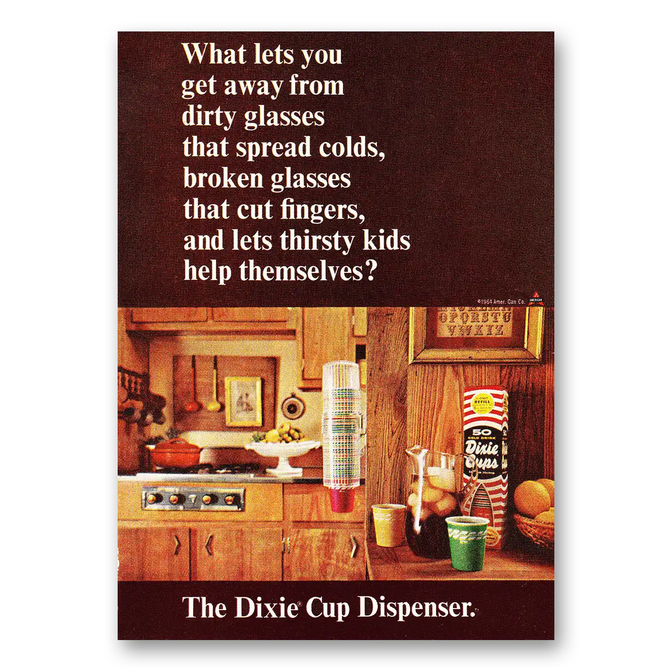 1964 Dixie Cup Dispenser Get Away from Dirty Glasses Vintage Magazine Print Ad