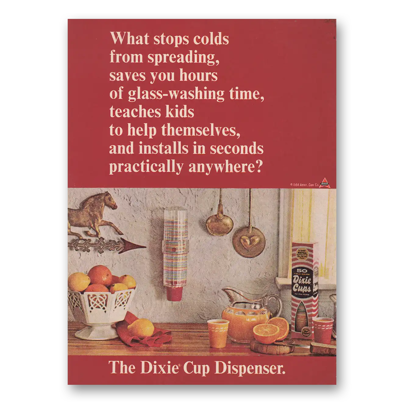 1964 Dixie Cup Dispenser What Stops Colds From Spreading Vintage Magazine Print Ad