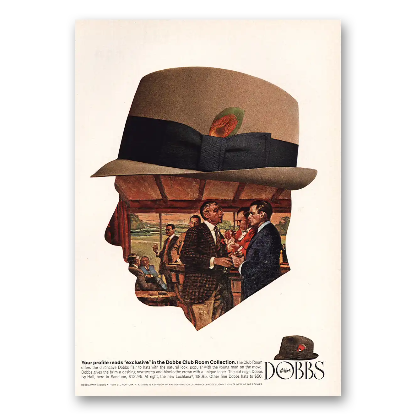 1964 Dobbs Hats Club Room Collection Vintage Magazine Print Ad