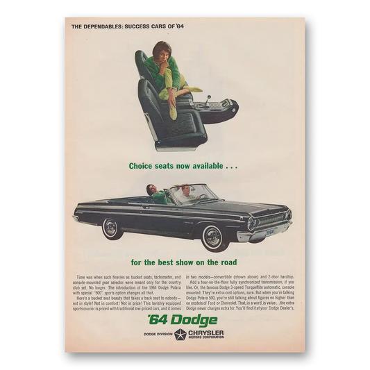 1964 Dodge Choice Seats Now Available for the Best Show on the Road Vintage Magazine Print Ad