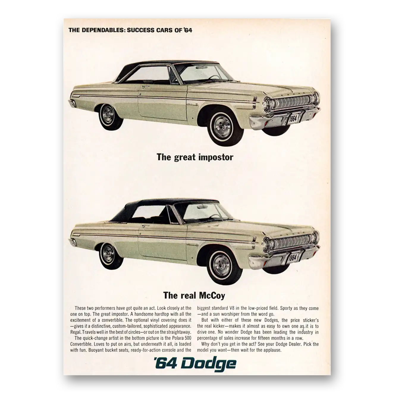 1964 Dodge Polara Great Imposter Real McCoy Vintage Magazine Print Ad