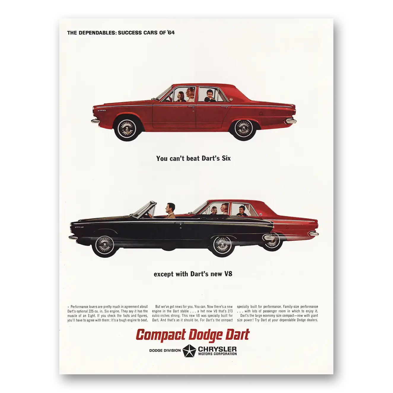 1964 Dodge Dart Compact Dodge Dart You Cant Beat Darts Six Vintage Magazine Print Ad