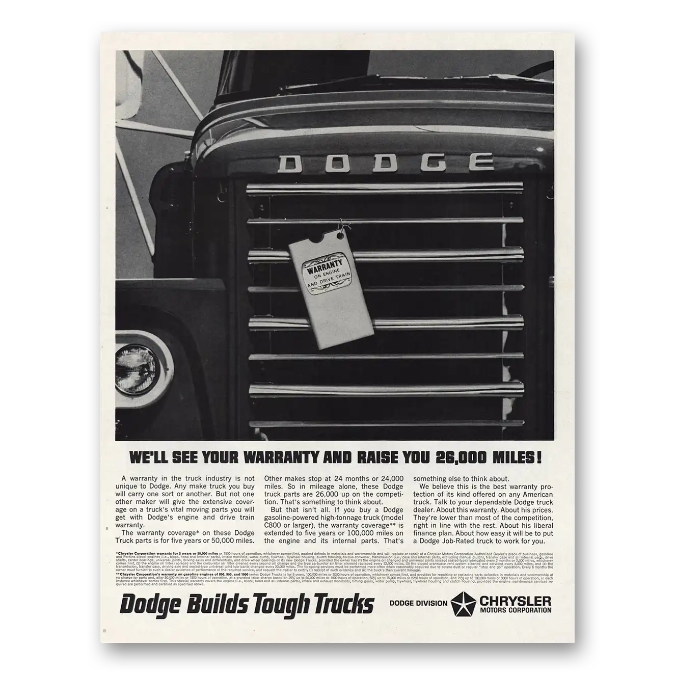 1964 Dodge Trucks See Your Warranty and Raise You 26000 Miles Vintage Magazine Print Ad