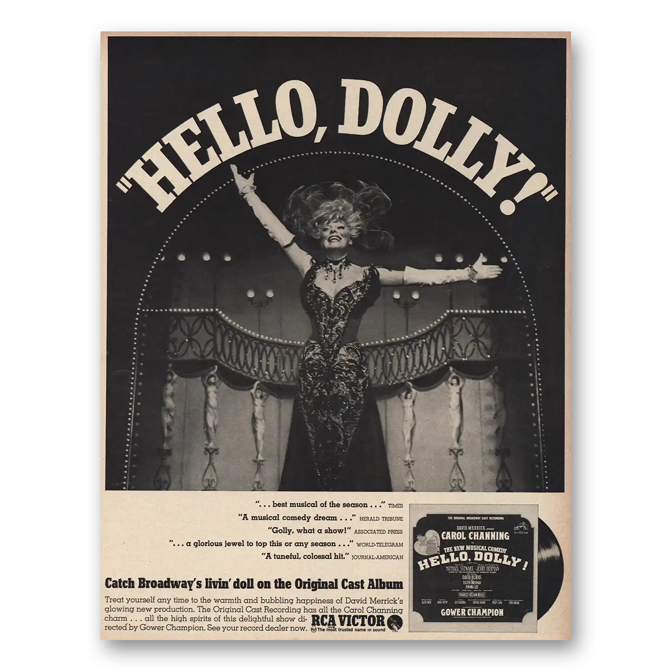 1964 Hello Dolly Promo Carol Channing Cast Album Vintage Magazine Print Ad