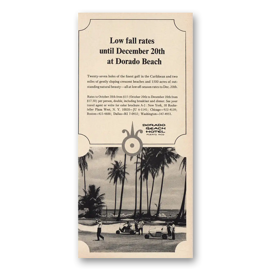 1964 Dorado Beach Hotel Low Fall Rates Vintage Magazine Print Ad