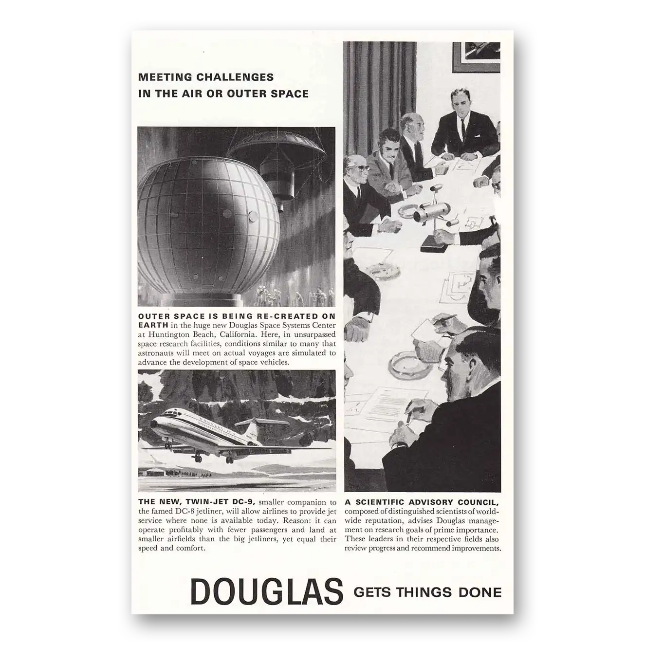 1964 Douglas Meeting Challenges in the Air or Outer Space Vintage Magazine Print Ad