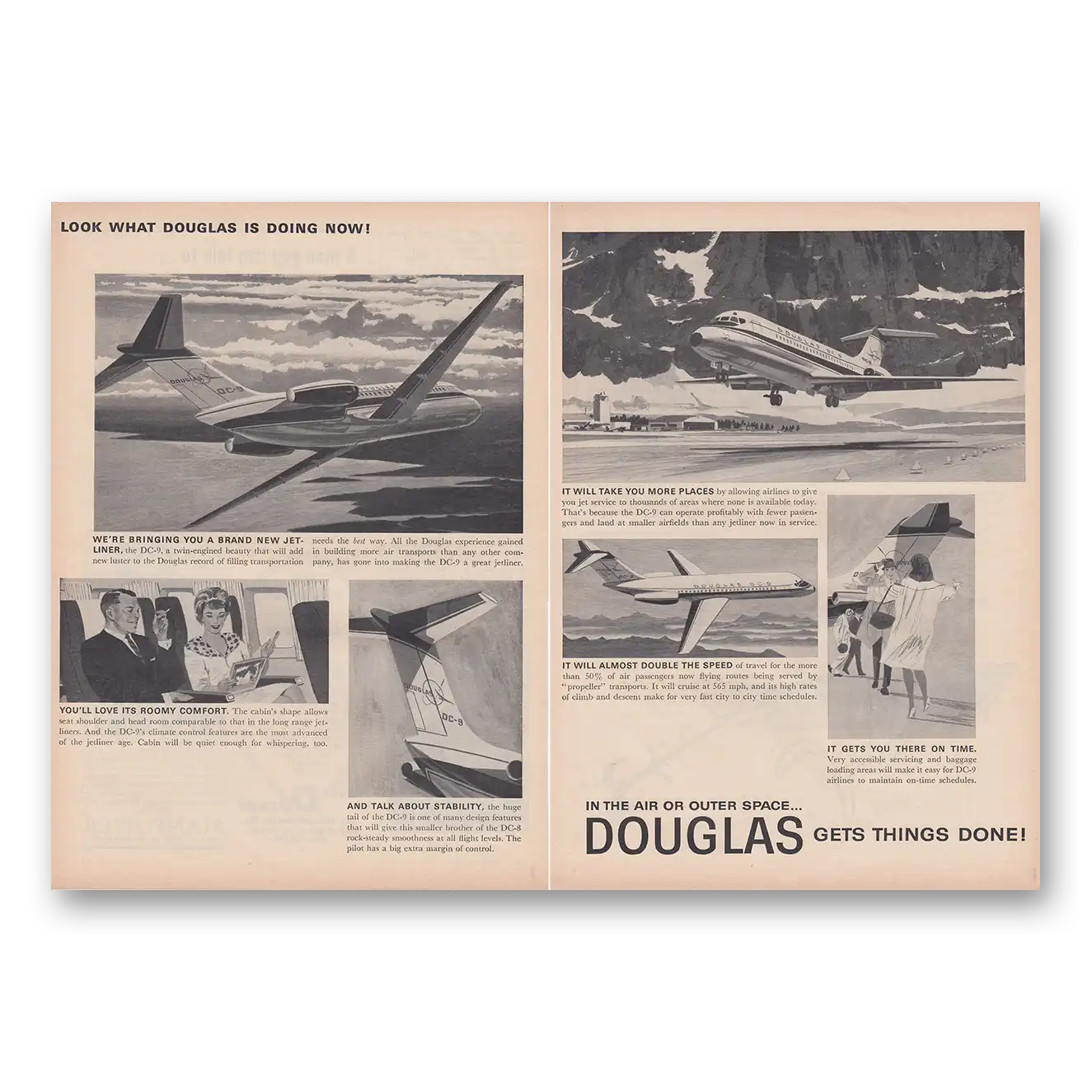 1964 Douglas DC9 Look What Douglas Is Doing Now DC9 Vintage Magazine Print Ad