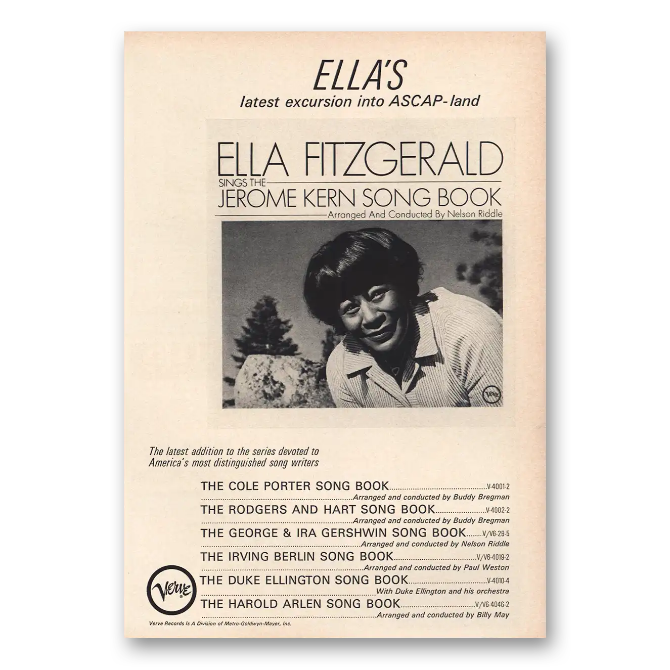 1964 Verve Records Ella Fitzgerald Jerome Kern Song Book Vintage Magazine Print Ad